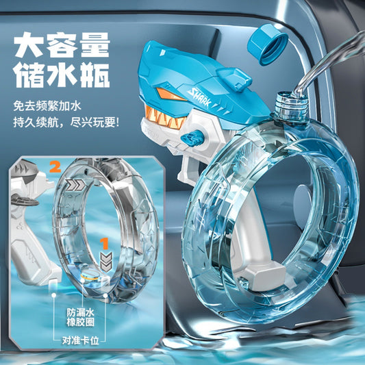 電動水鉄砲 バッテリー式・サメデザイン・全自動連続発射機能・夏の水遊び用・青 詳細イメージ