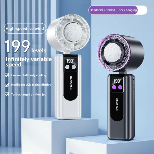 ハンドヘルド冷却ファン USB充電式・50W・リモコン機能・199段階風速調整・デジタルディスプレイ付き 詳細イメージ
