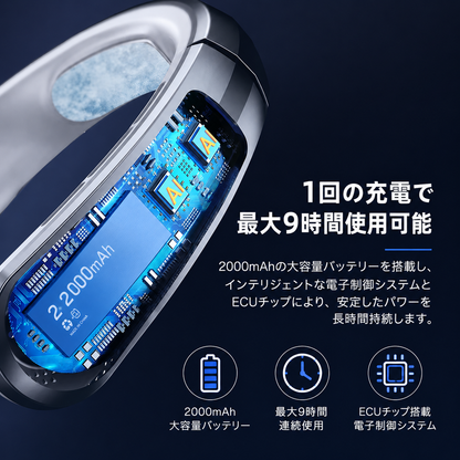 B-Force™【当店人気商品】ポータブルネックファン｜8000mAh大容量バッテリー・USB充電式・100段階風量調整・最大48時間使用可能