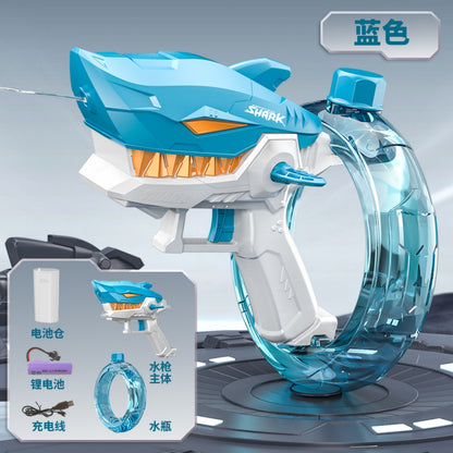 電動水鉄砲 バッテリー式・サメデザイン・全自動連続発射機能・夏の水遊び用・青 追加イメージ7