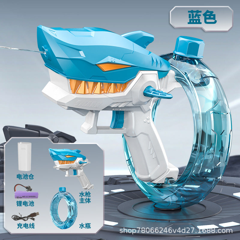 電動水鉄砲 バッテリー式・サメデザイン・全自動連続発射機能・夏の水遊び用・青 追加イメージ9