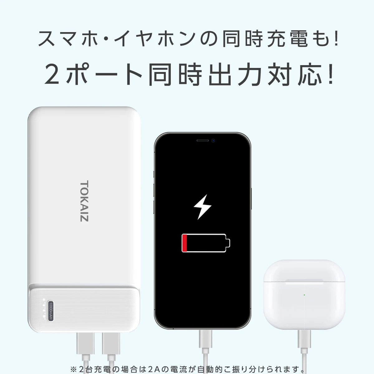 モバイルバッテリー 10000mAh・USB・C対応・PSE認証・2ポート同時出力・コンパクトサイズ 使用シーンイメージ