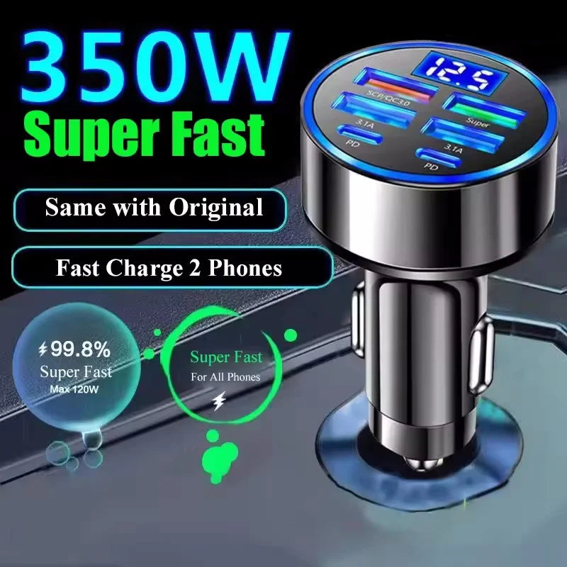 車載充電器 120W・GaN技術・4つのAポート・2つのCポート・同時充電対応 正面イメージ