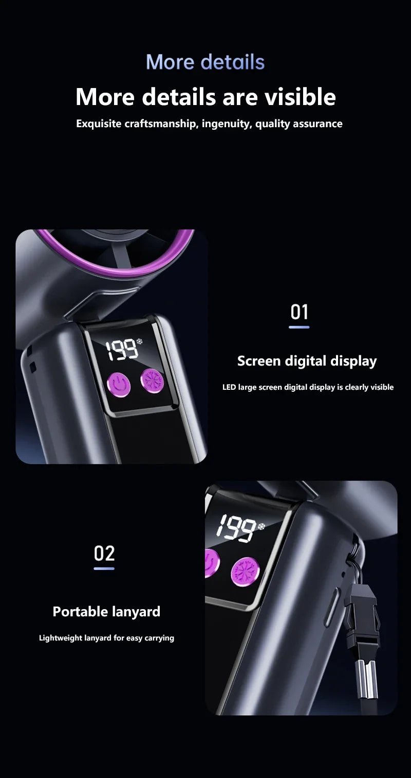 ハンドヘルド冷却ファン USB充電式・50W・リモコン機能・199段階風速調整・デジタルディスプレイ付き 追加イメージ20