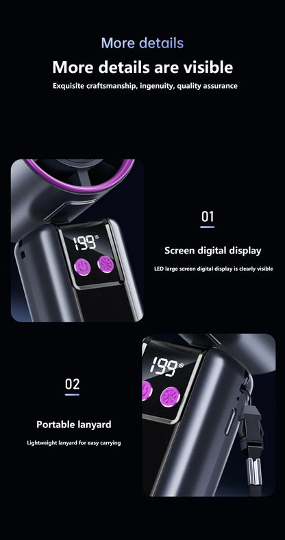 ハンドヘルド冷却ファン USB充電式・50W・リモコン機能・199段階風速調整・デジタルディスプレイ付き 追加イメージ20