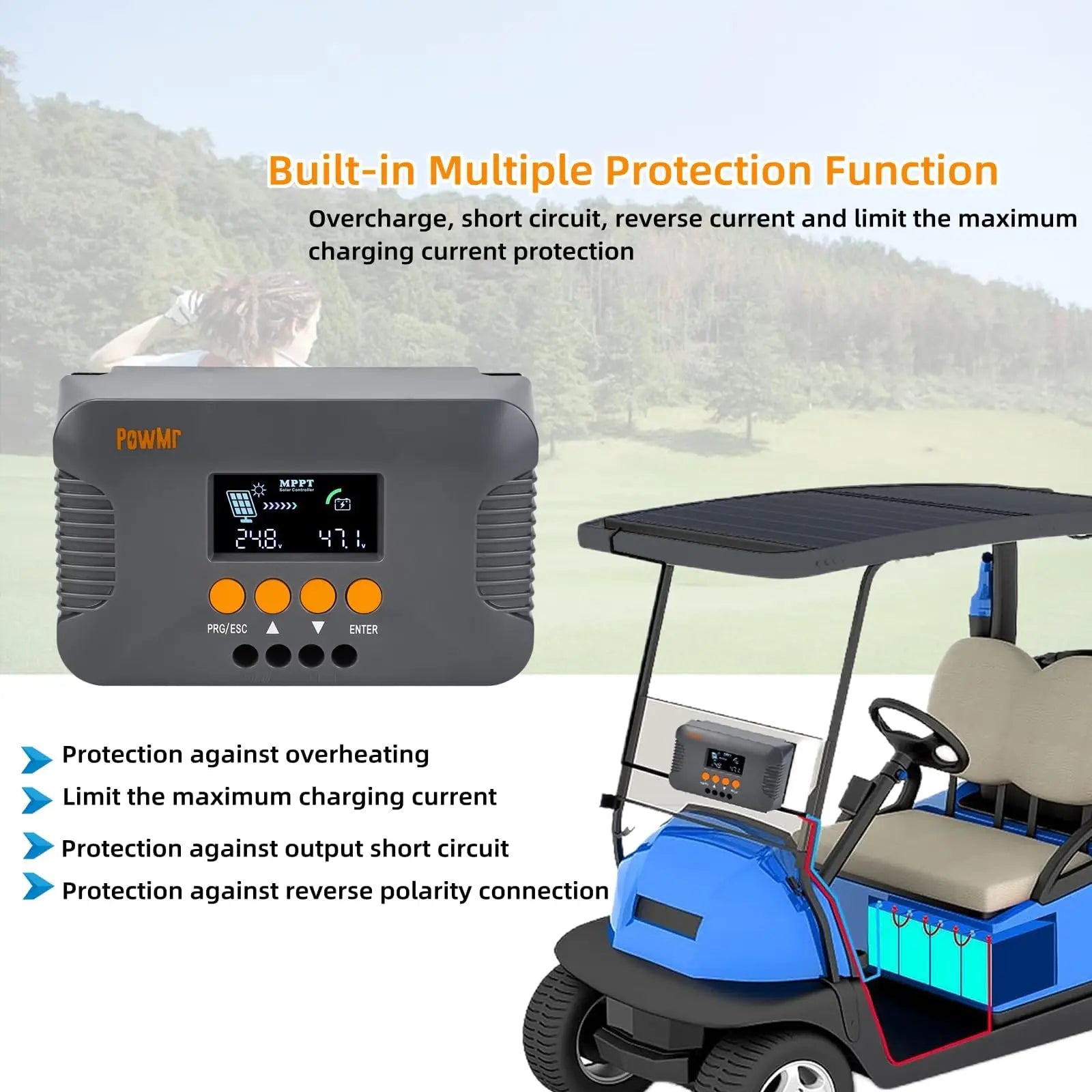 ソーラー充電コントローラー 最大電流10A・MPPT技術対応・24V・36V・48V・60V・72V用・オフグリッドシステム向け 使用シーンイメージ