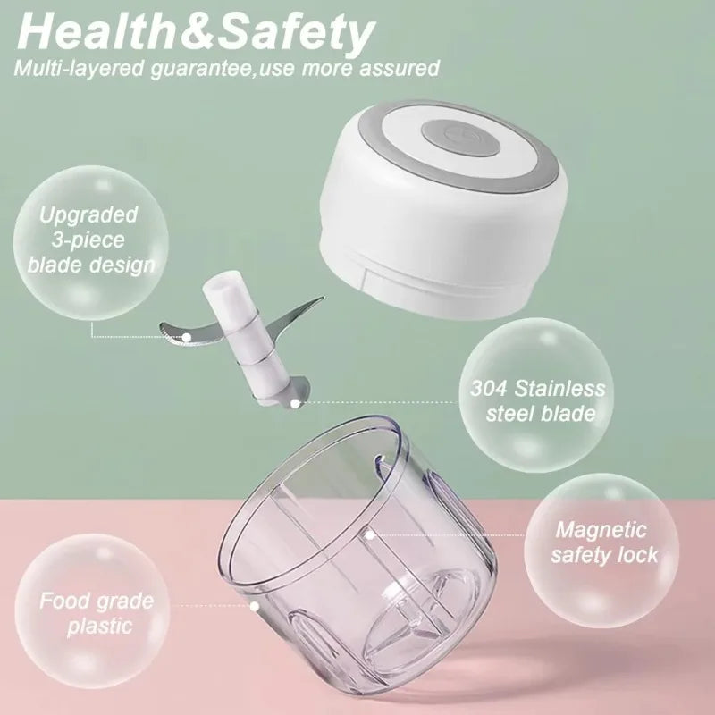 ミニ電動ガーリックチョッパー 250ml・USB充電式・ステンレス刃・プラスチック製・キッチン用 追加イメージ5