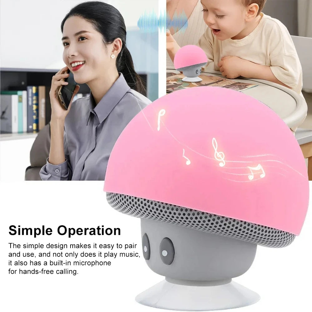 ミニマッシュルームBluetoothスピーカー 吸盤式・バッテリー駆動・2.0チャンネル・ポータブルデザイン・家庭用・アウトドア用対応 使用シーンイメージ
