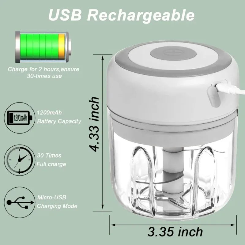 ミニ電動ガーリックチョッパー 250ml・USB充電式・ステンレス刃・プラスチック製・キッチン用 追加イメージ4