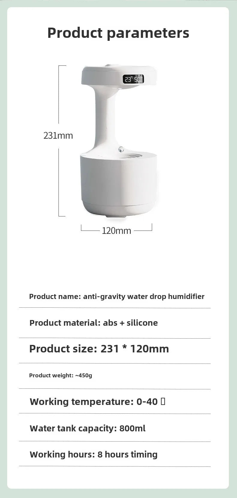アンチグラビティ加湿器 超音波式・0.5・1L水タンク・USB電源・水不足時自動電源オフ機能・家庭・オフィス用対応 追加イメージ18