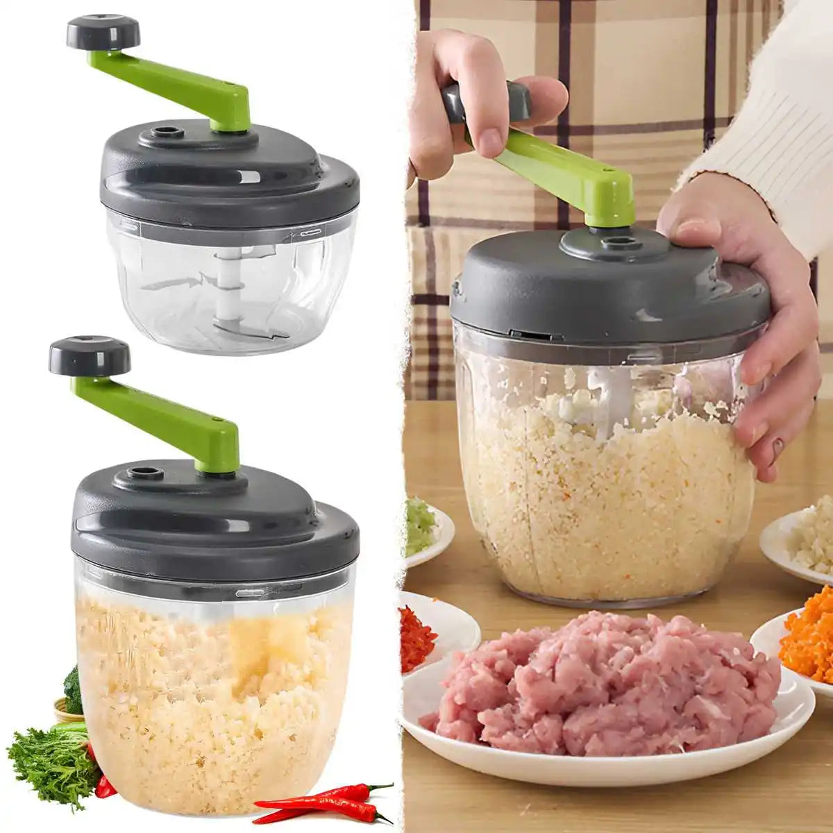 手動フードプロセッサー 520ml・900ml・420ステンレス鋼刃・BPAフリー・キッチン用 追加イメージ10