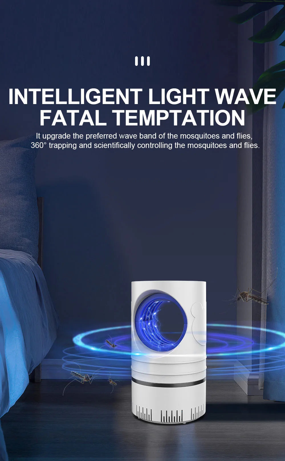 電気蚊取り器 368nm紫外線ライト・USB充電式・1個・強力吸引・蚊を捕獲・寝室・オフィス用 追加イメージ12