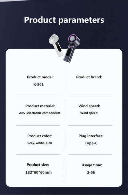 ハンドヘルド冷却ファン USB充電式・50W・リモコン機能・199段階風速調整・デジタルディスプレイ付き 追加イメージ22
