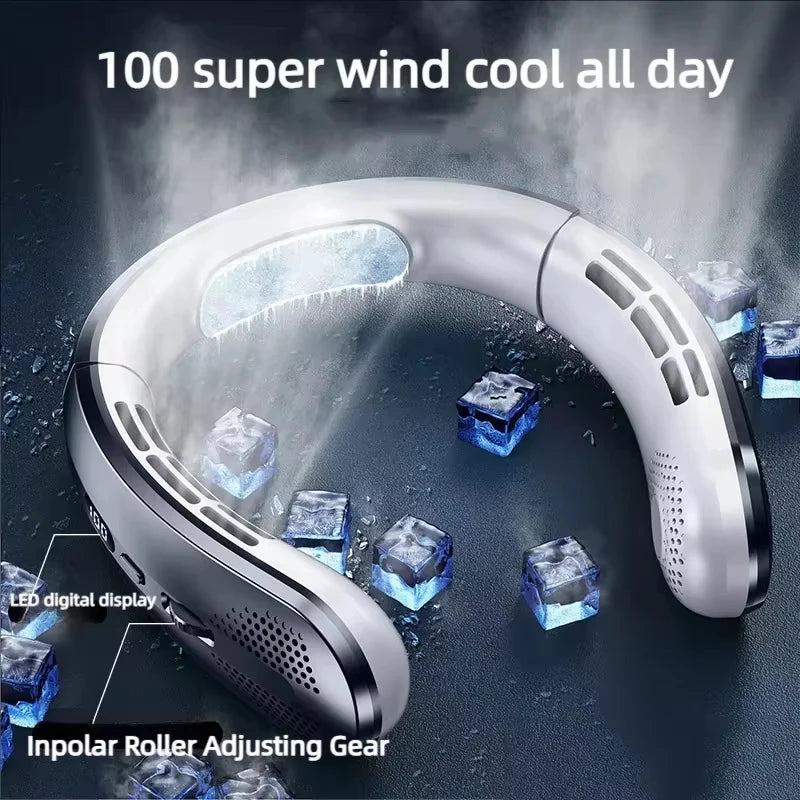 ポータブルネックファン 8000mAh・USB充電式・100段階風速調整・屋外・スポーツ用・ピンク 使用シーンイメージ