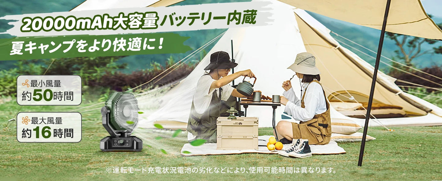キャンプファン 充電式・20000mAh・リモコン付き・自動スイング機能・8段階風量調整・ピクニック用対応 追加イメージ7