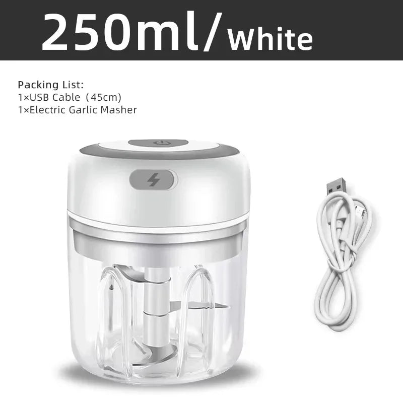 ミニ電動ガーリックチョッパー 250ml・USB充電式・ステンレス刃・プラスチック製・キッチン用 使用シーンイメージ