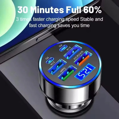 車載充電器 120W・GaN技術・4つのAポート・2つのCポート・同時充電対応 使用シーンイメージ