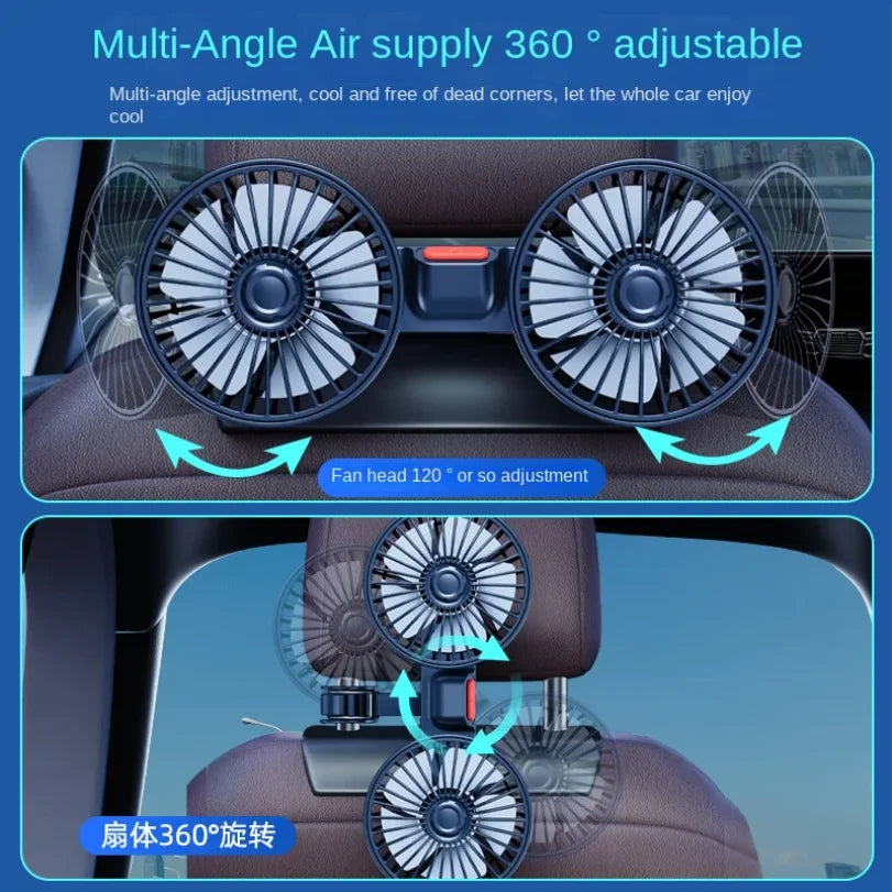 車用冷却ファン USB充電式・3段階風量調整・360度回転・夏の車内用 正面イメージ