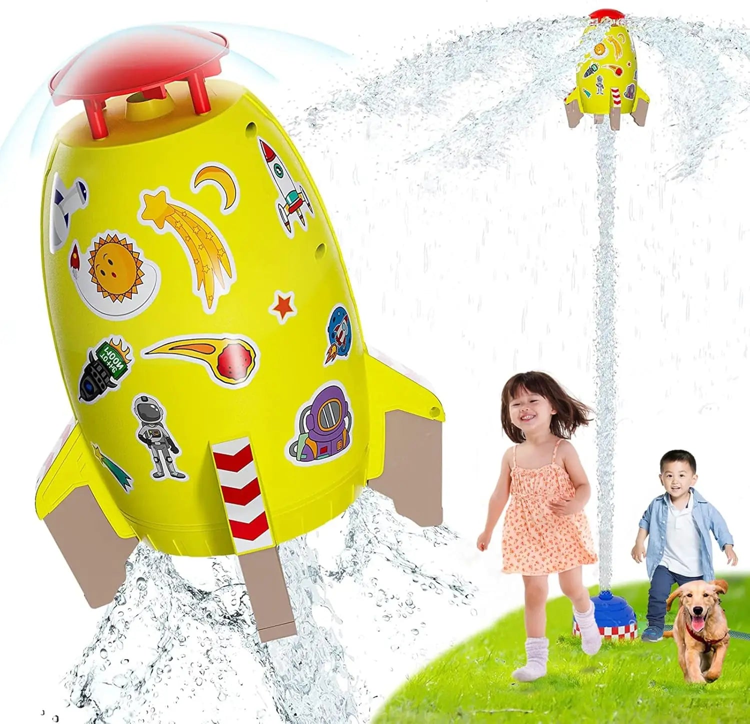 スプリンクラー ロケットおもちゃ・3メートルホース・プラスチック製・水圧で上昇・夏のアウトドア遊び対応 正面イメージ
